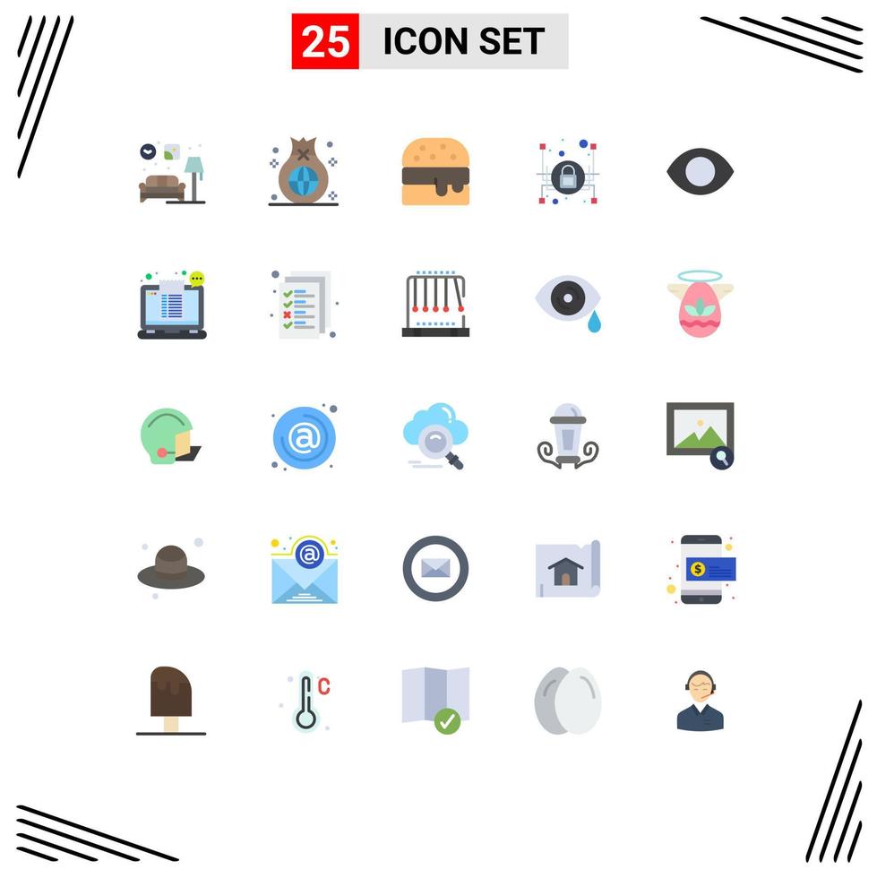 25 interface utilisateur pack de couleurs plates de signes et symboles modernes de vision face investissement cadenas pour les yeux éléments de conception vectoriels modifiables vecteur