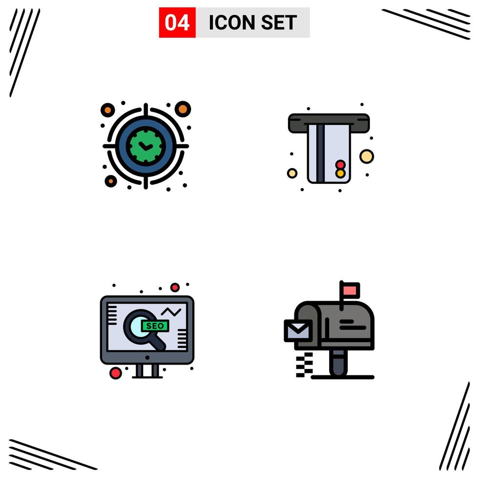 groupe de 4 signes et symboles de couleurs plates remplies pour les éléments de conception vectoriels éditables web de carte de temps de marketing dhorloge vecteur