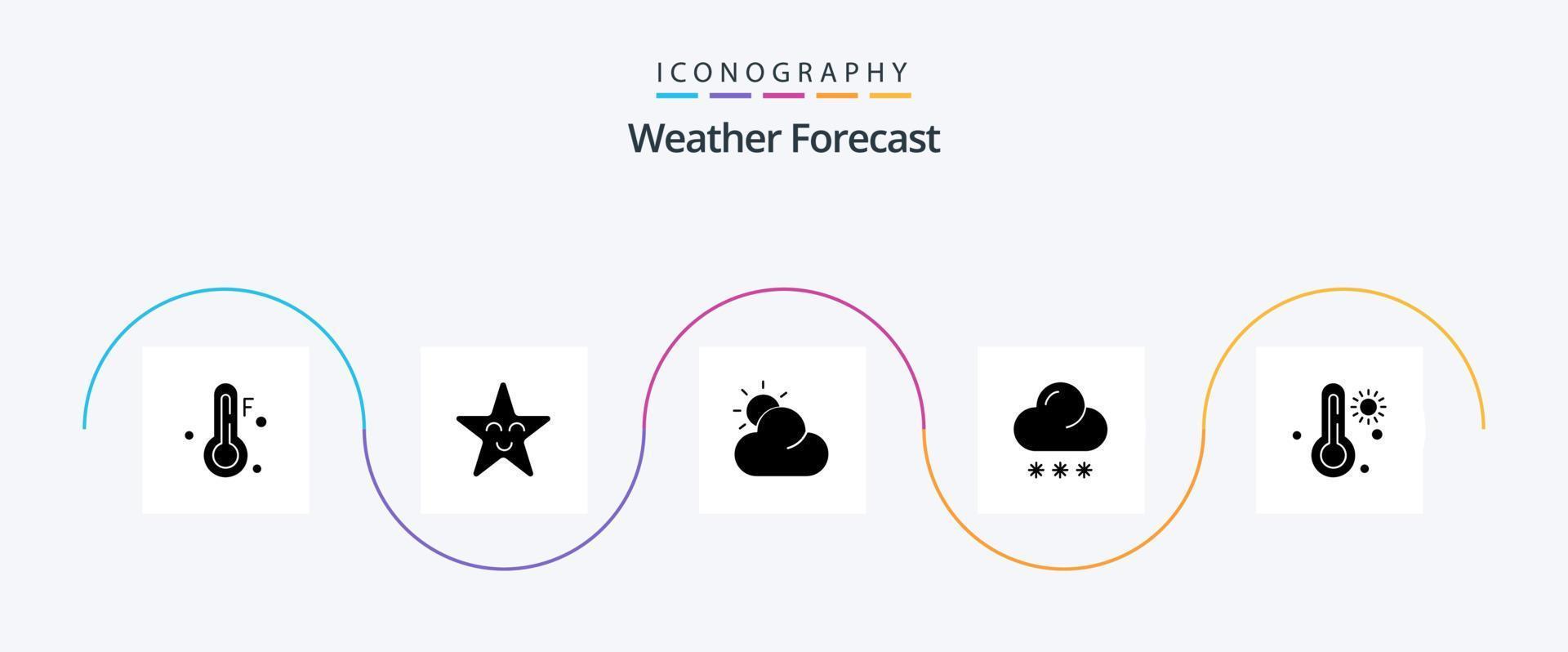 pack d'icônes météo glyphe 5 comprenant. nuage. la météo. chaud vecteur