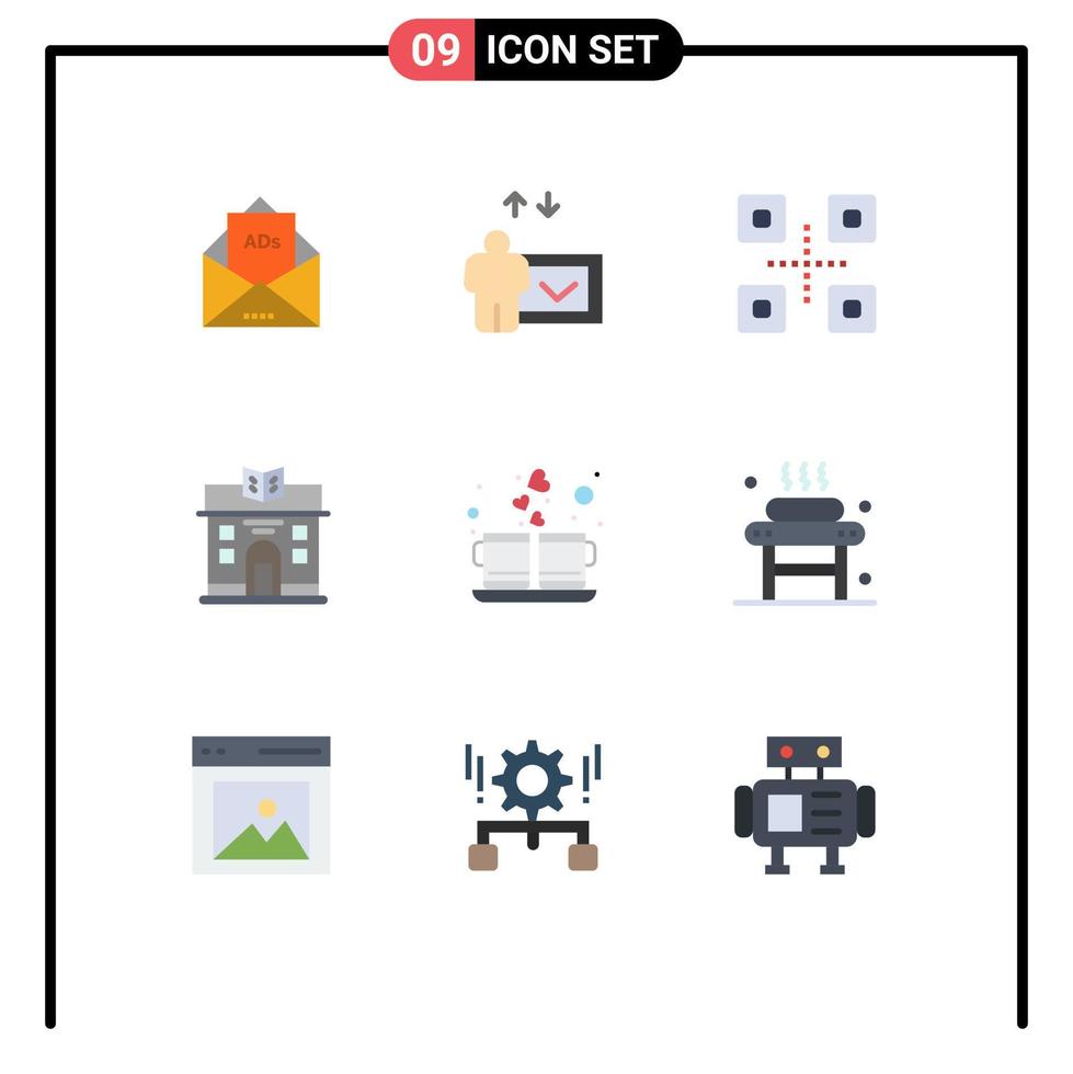 symboles d'icônes universels groupe de 9 couleurs plates modernes d'amour café poisson bâtiment ville éléments de conception vectoriels modifiables vecteur