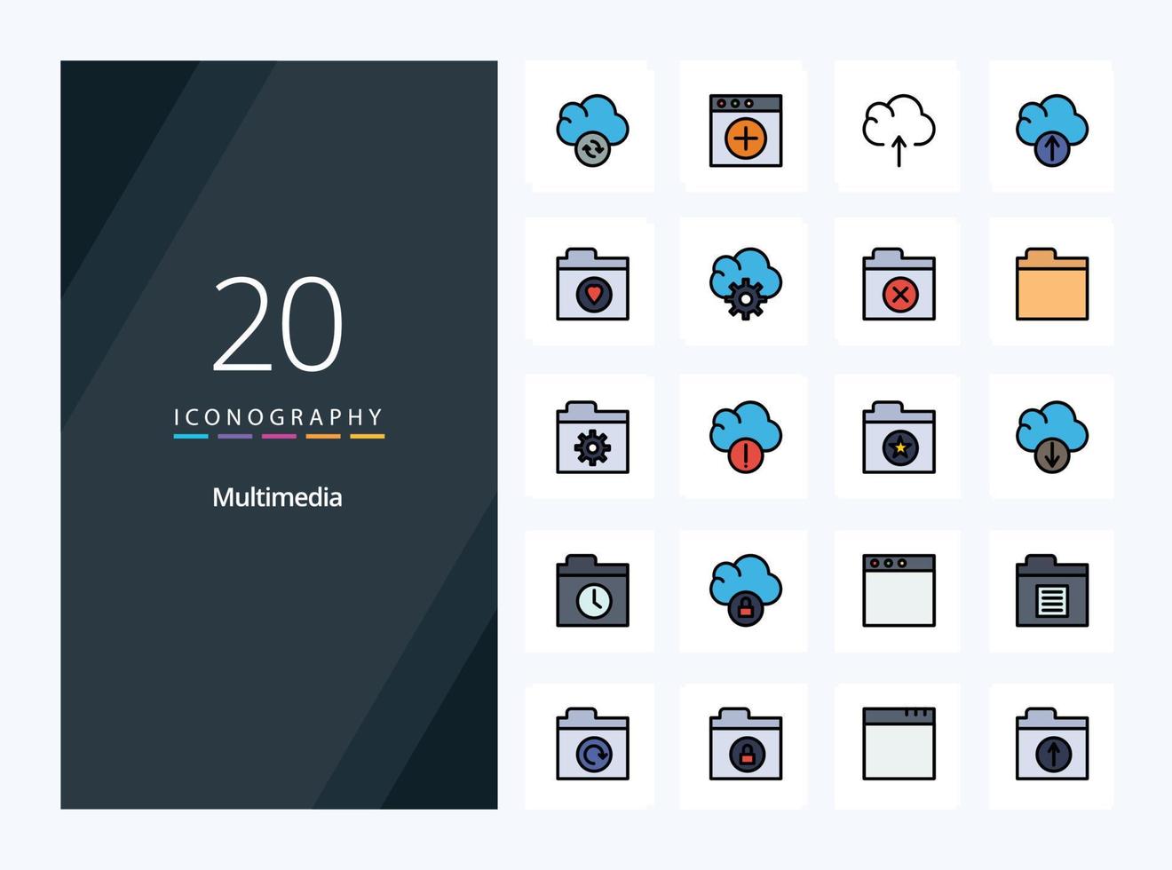 icône remplie de 20 lignes multimédias pour la présentation vecteur