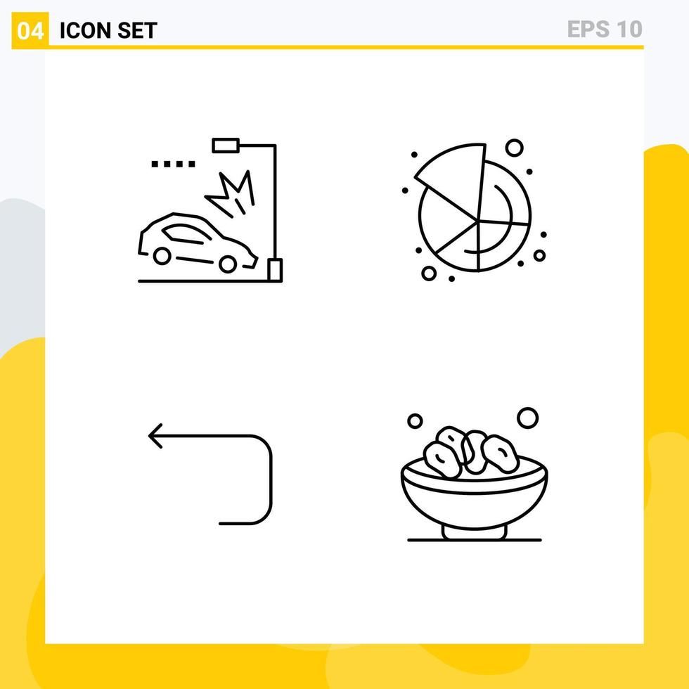 pack de 4 signes et symboles modernes de couleurs plates remplies pour les supports d'impression Web tels que les éléments de conception vectoriels modifiables à l'arrière du lampadaire à boucle d'accident vecteur