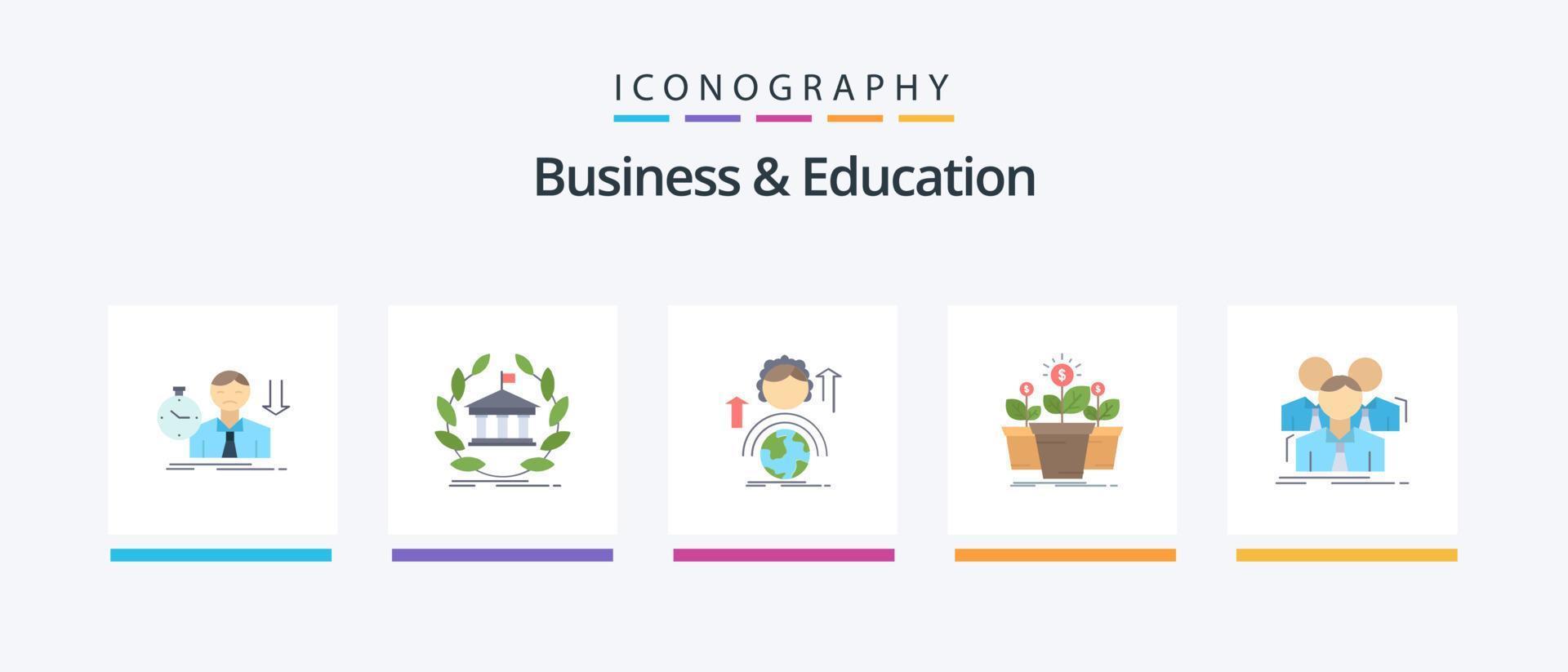 pack d'icônes plat 5 pour les affaires et l'éducation, y compris la croissance. en ligne. université. global. développement. conception d'icônes créatives vecteur