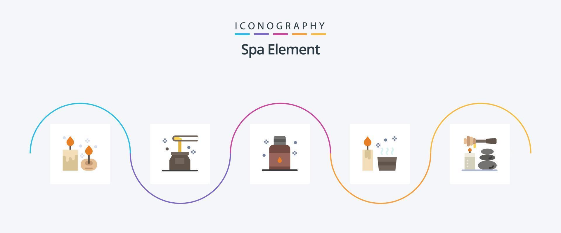 élément de spa plat 5 pack d'icônes comprenant spa. bougie. spa. spa. pétrole vecteur