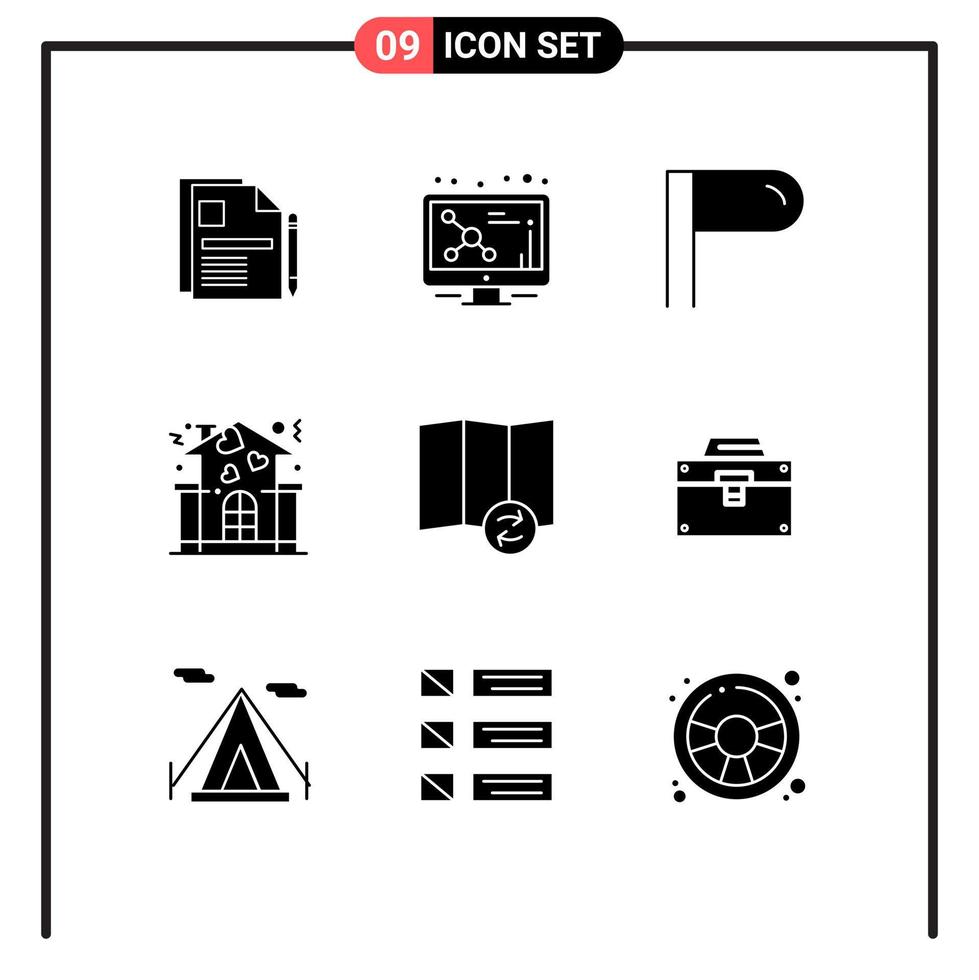 symboles d'icône universelle groupe de 9 glyphes solides modernes de synchronisation carte molécule personnes maison éléments de conception vectoriels modifiables vecteur