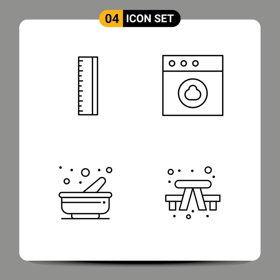 ensemble de 4 symboles d'icônes d'interface utilisateur modernes signes pour l'éducation pilon app cuisson camping éléments de conception vectoriels modifiables vecteur