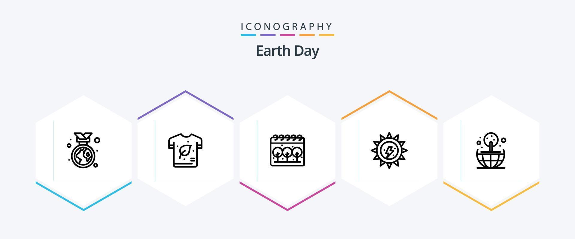 pack d'icônes de 25 lignes du jour de la terre, y compris le globe. Soleil. la chemise. électricité. Jour de la Terre vecteur