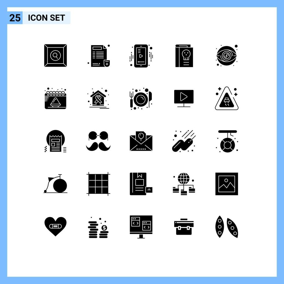 25 ensemble de glyphes solides universels pour les applications web et mobiles vecteur
