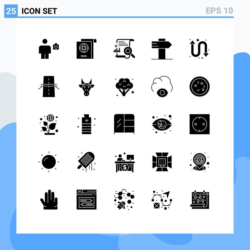 interface mobile glyphe solide ensemble de 25 pictogrammes d'éléments de conception vectoriels modifiables de rapport de signe de tableau de voyage répété vecteur