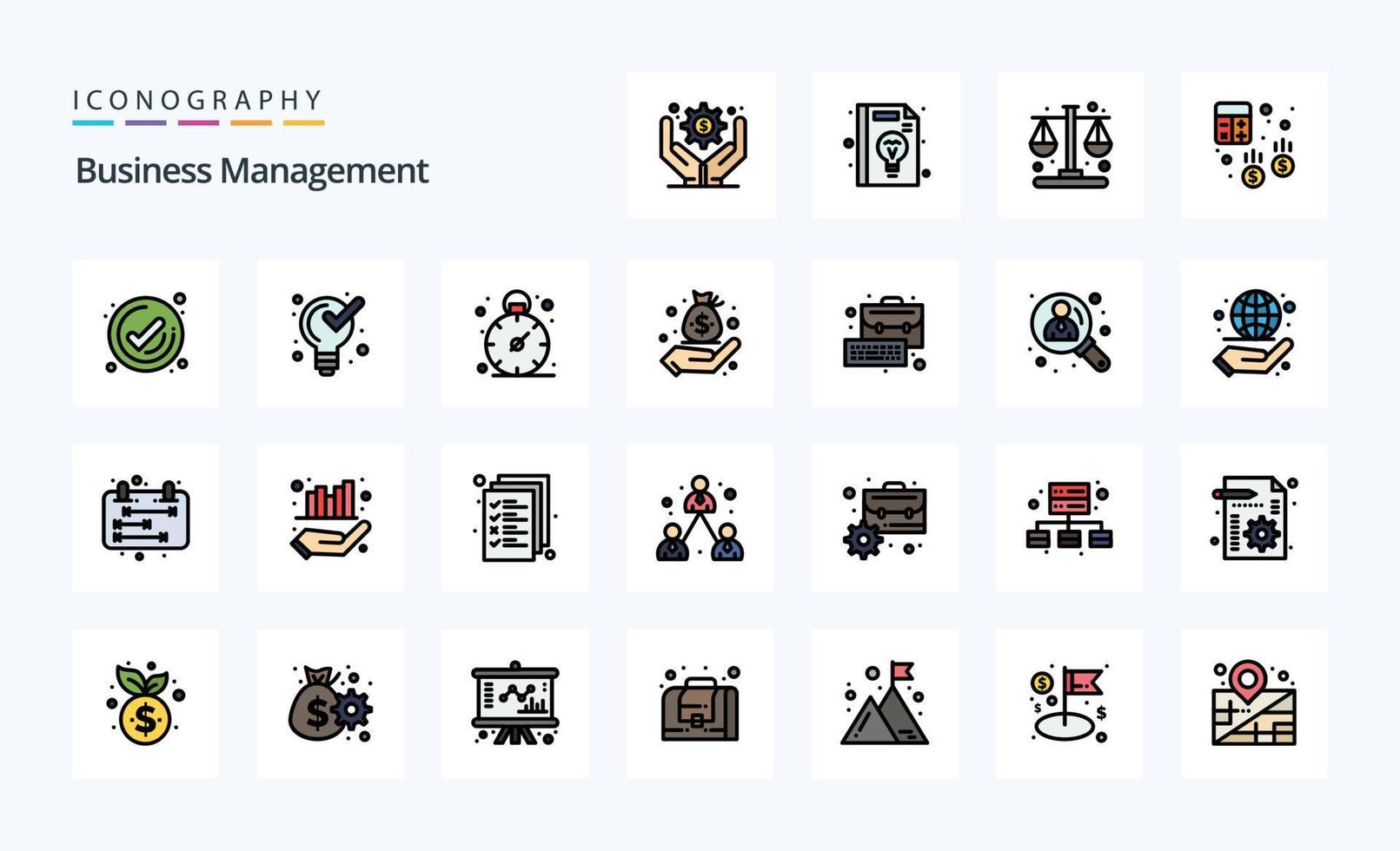 pack d'icônes de style rempli de 25 lignes de gestion d'entreprise vecteur