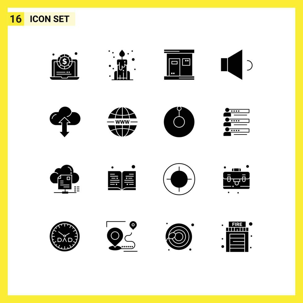 ensemble moderne de 16 glyphes et symboles solides tels que les éléments de conception vectoriels modifiables de volume de flèche internet up spa vecteur