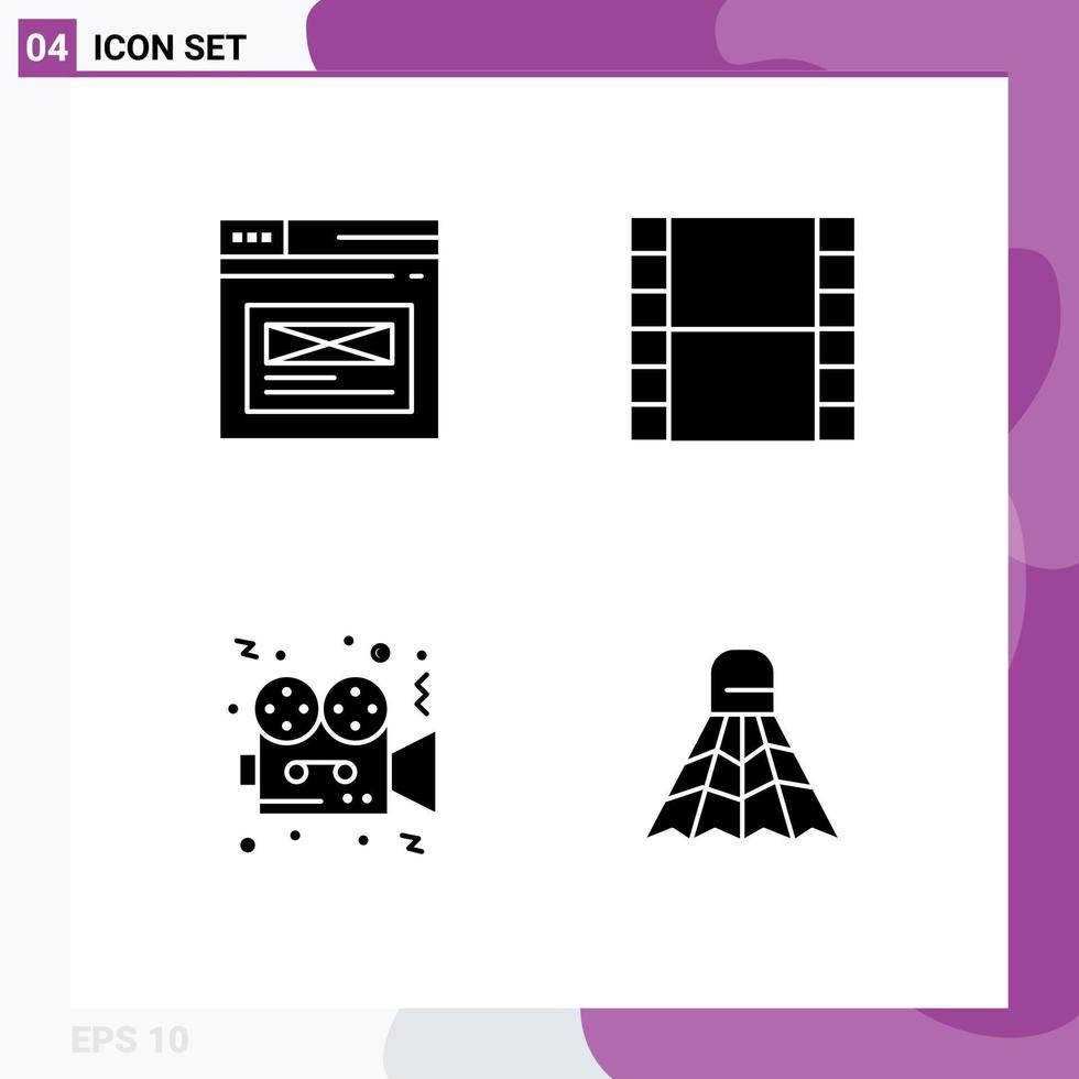 pack d'icônes vectorielles de stock de 4 signes et symboles de ligne pour les éléments de conception vectoriels modifiables de film de bande de site Web de caméra internet vecteur