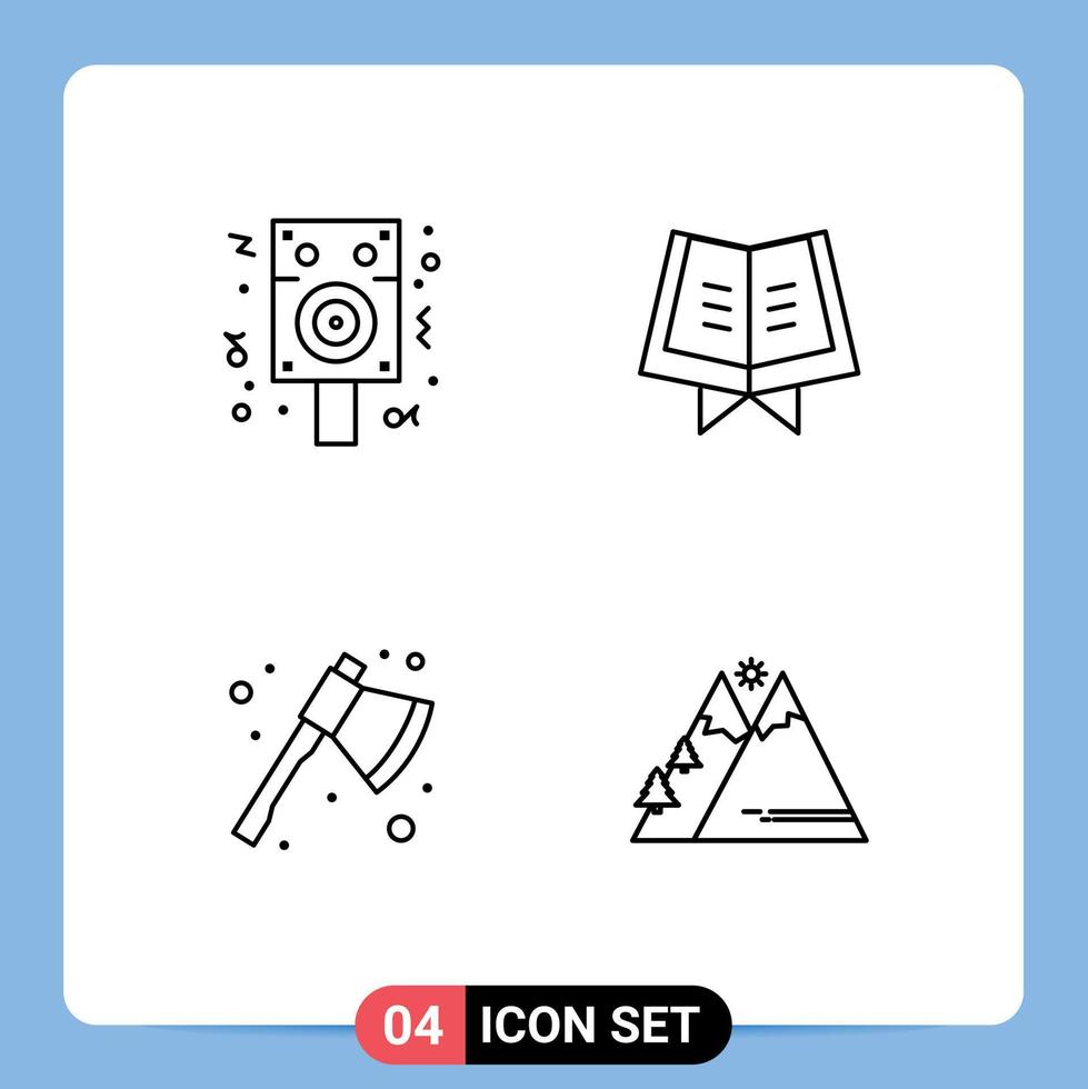 ensemble moderne de 4 pictogrammes de couleurs plates remplies d'éléments de conception vectoriels modifiables de montagnes de coran de fête de camping vecteur