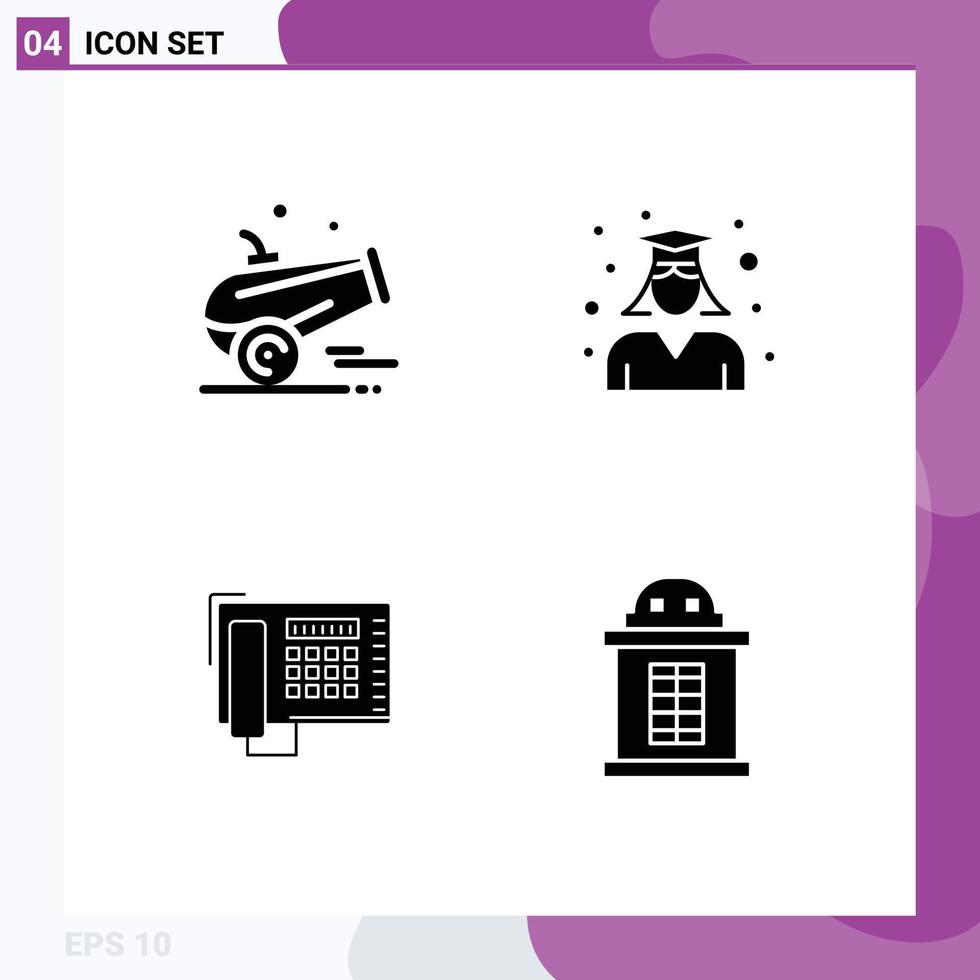 ensemble de 4 symboles d'icônes d'interface utilisateur modernes signes pour canon téléphone ramadan graduation nombre éléments de conception vectoriels modifiables vecteur