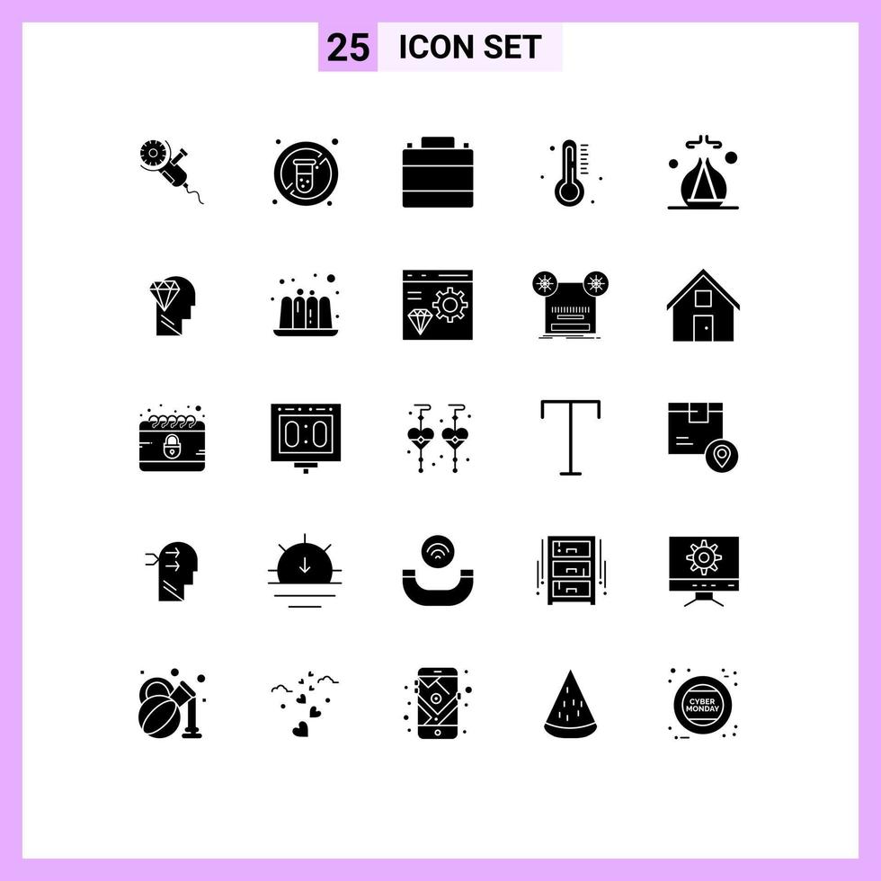 interface mobile glyphe solide ensemble de 25 pictogrammes de température de pluie médecine magasin de vêtements chauds éléments de conception vectoriels modifiables vecteur