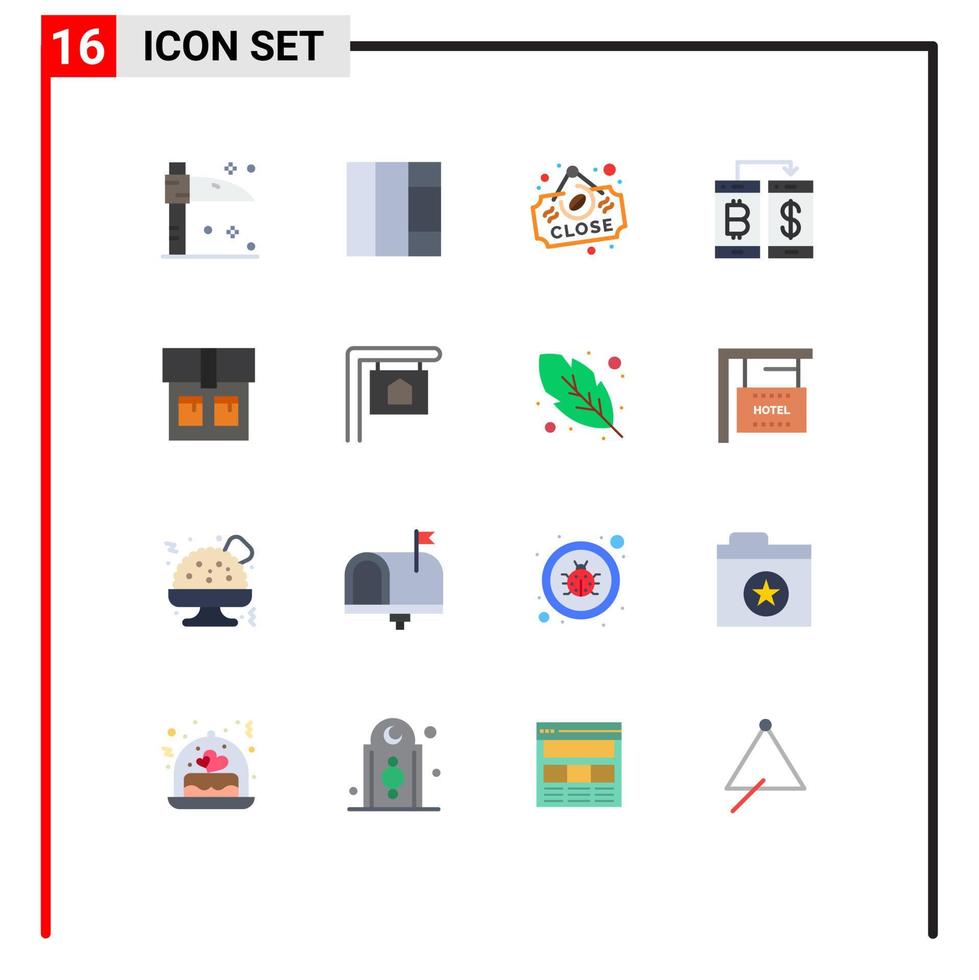 ensemble moderne de 16 pictogrammes de couleurs plates de sac de signe de mode maison transection pack modifiable d'éléments de conception de vecteur créatif