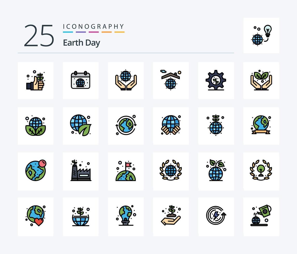 pack d'icônes remplies de 25 lignes du jour de la terre, y compris la terre. domicile. monde. globe. la terre vecteur