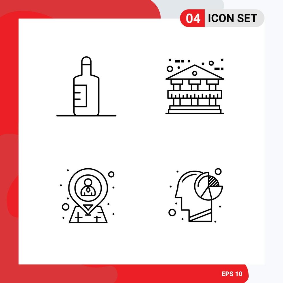ensemble de pictogrammes de 4 couleurs plates remplies simples de l'architecture de l'emplacement de la bouteille analyse des employés éléments de conception vectoriels modifiables vecteur