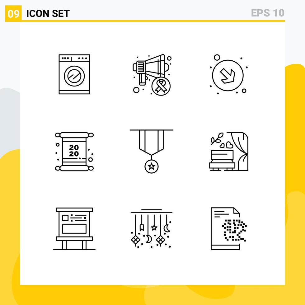pack d'icônes vectorielles stock de 9 signes et symboles de ligne pour la décoration de la médaille vers le bas insigne inviter des éléments de conception vectoriels modifiables vecteur