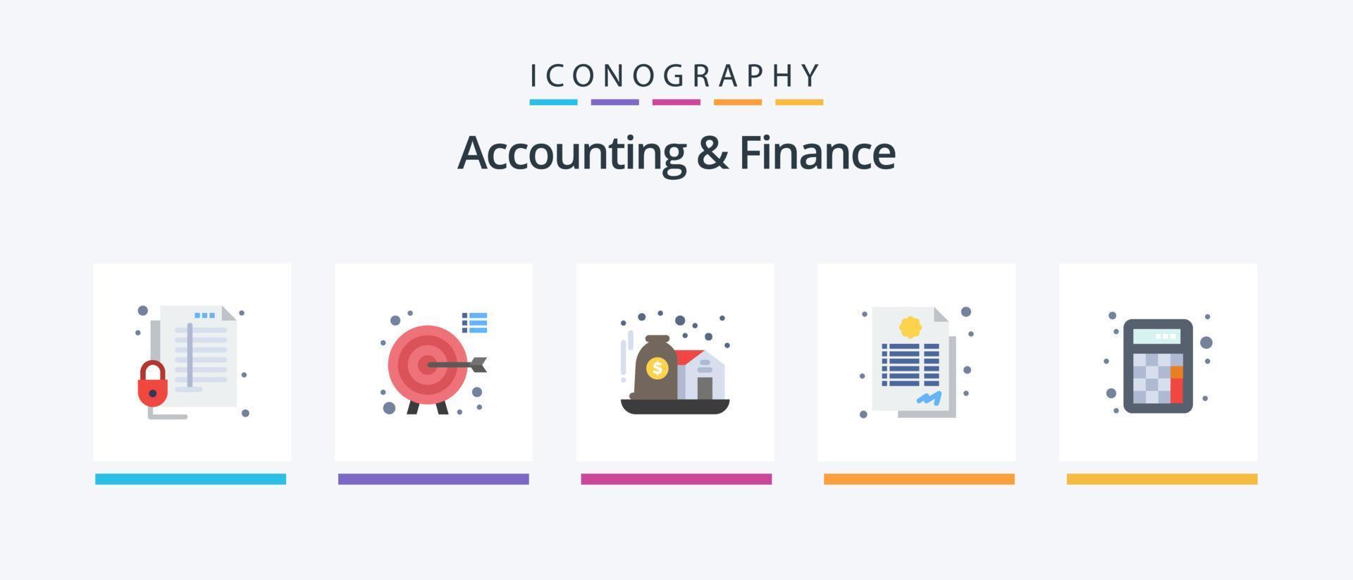 pack d'icônes plat 5 comptabilité et finance, y compris la comptabilité. garantie. se concentrer. Contrat. se soucier. conception d'icônes créatives vecteur