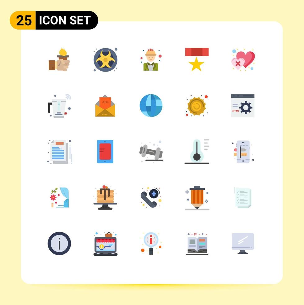 interface mobile jeu de couleurs plates de 25 pictogrammes d'éléments de conception vectoriels modifiables du travail de récompense des déchets de l'insigne militaire vecteur