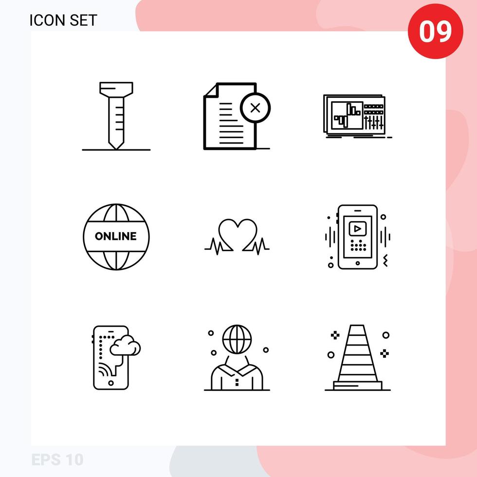 pack de 9 contours créatifs d'éléments de conception vectoriels modifiables pour le site Web de l'égaliseur du monde de l'amour vecteur