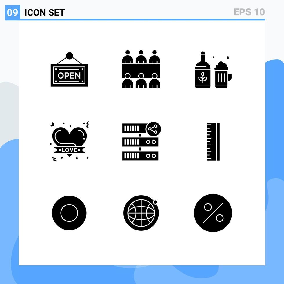 9 icônes créatives signes et symboles modernes de la coupe de partage de serveur hébergeant des éléments de conception vectoriels modifiables d'amour vecteur