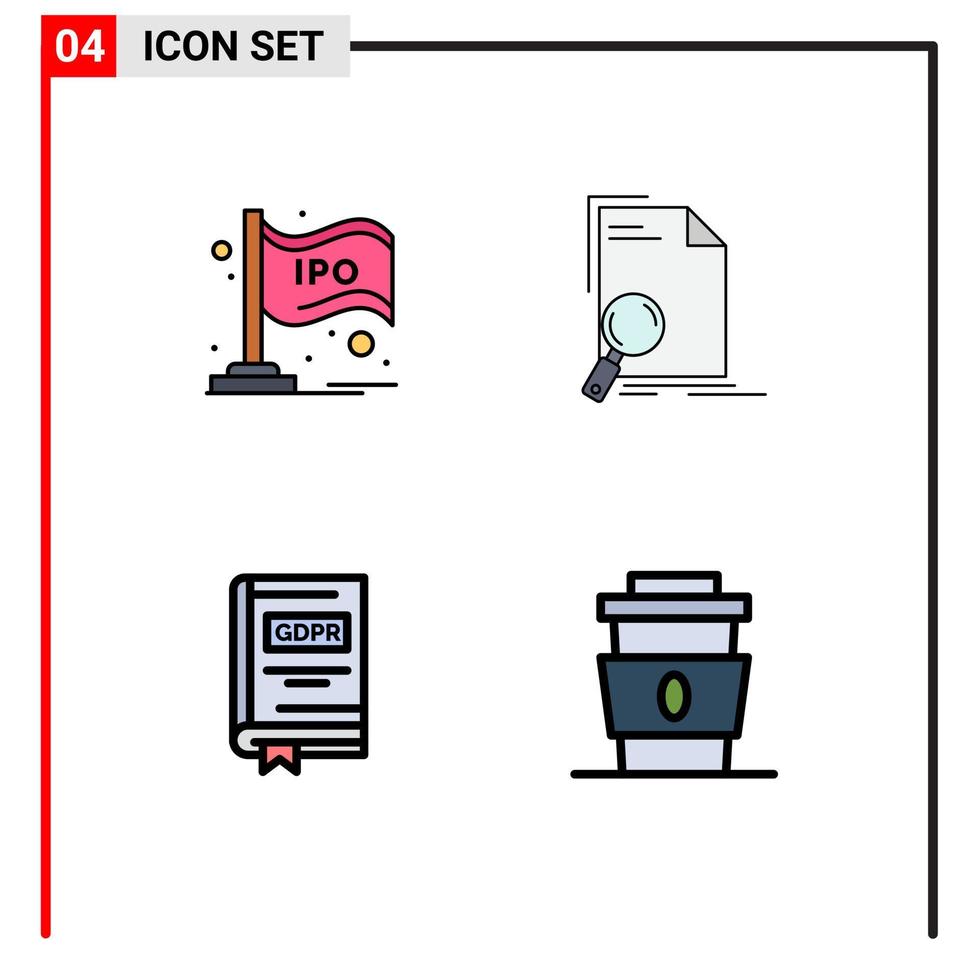 ensemble de pictogrammes de 4 couleurs plates simples remplies d'éléments de conception vectoriels modifiables de document de barre de page ipo vecteur