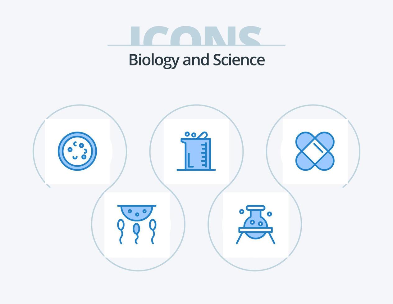 pack d'icônes bleu biologie 5 conception d'icônes. la biologie. plus gros. dangereux. microbe. éducation vecteur