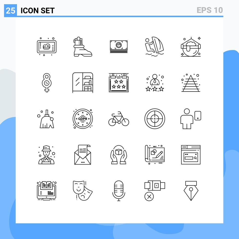 ensemble de pictogrammes de 25 lignes simples d'éléments de conception vectoriels modifiables de l'eau de sport de cuisinier magique vecteur