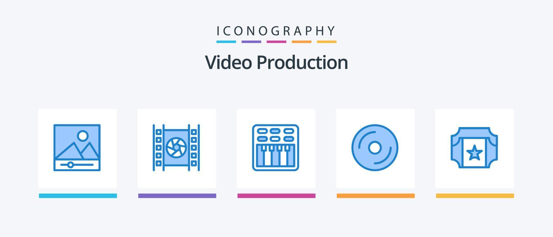 pack d'icônes bleues de production vidéo 5 comprenant un film. multimédia. film. médias. disque. conception d'icônes créatives vecteur