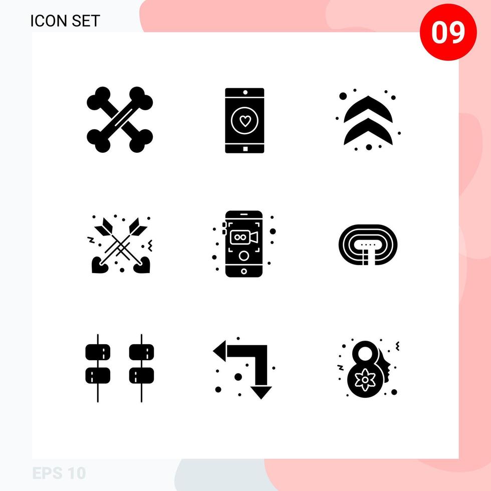 ensemble de 9 symboles d'icônes d'interface utilisateur modernes signes pour caméra vidéo coeur amour affection éléments de conception vectoriels modifiables vecteur