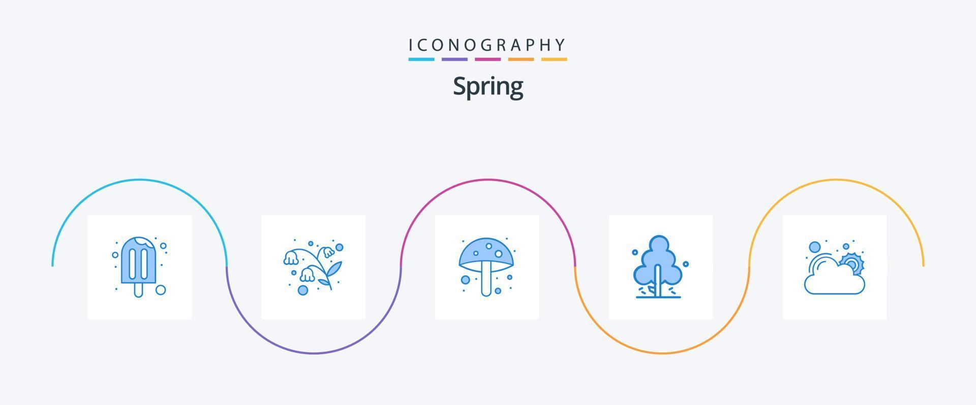 pack d'icônes bleu printemps 5, y compris le soleil. arbre. amanite. printemps. la nature vecteur