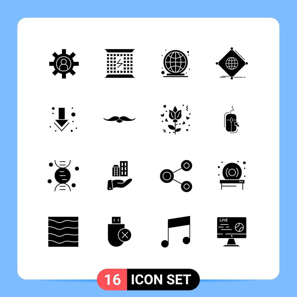 pack de 16 signes et symboles de glyphes solides modernes pour les supports d'impression Web tels que les éléments de conception vectoriels modifiables de la place du marché internet de l'énergie mondiale vecteur