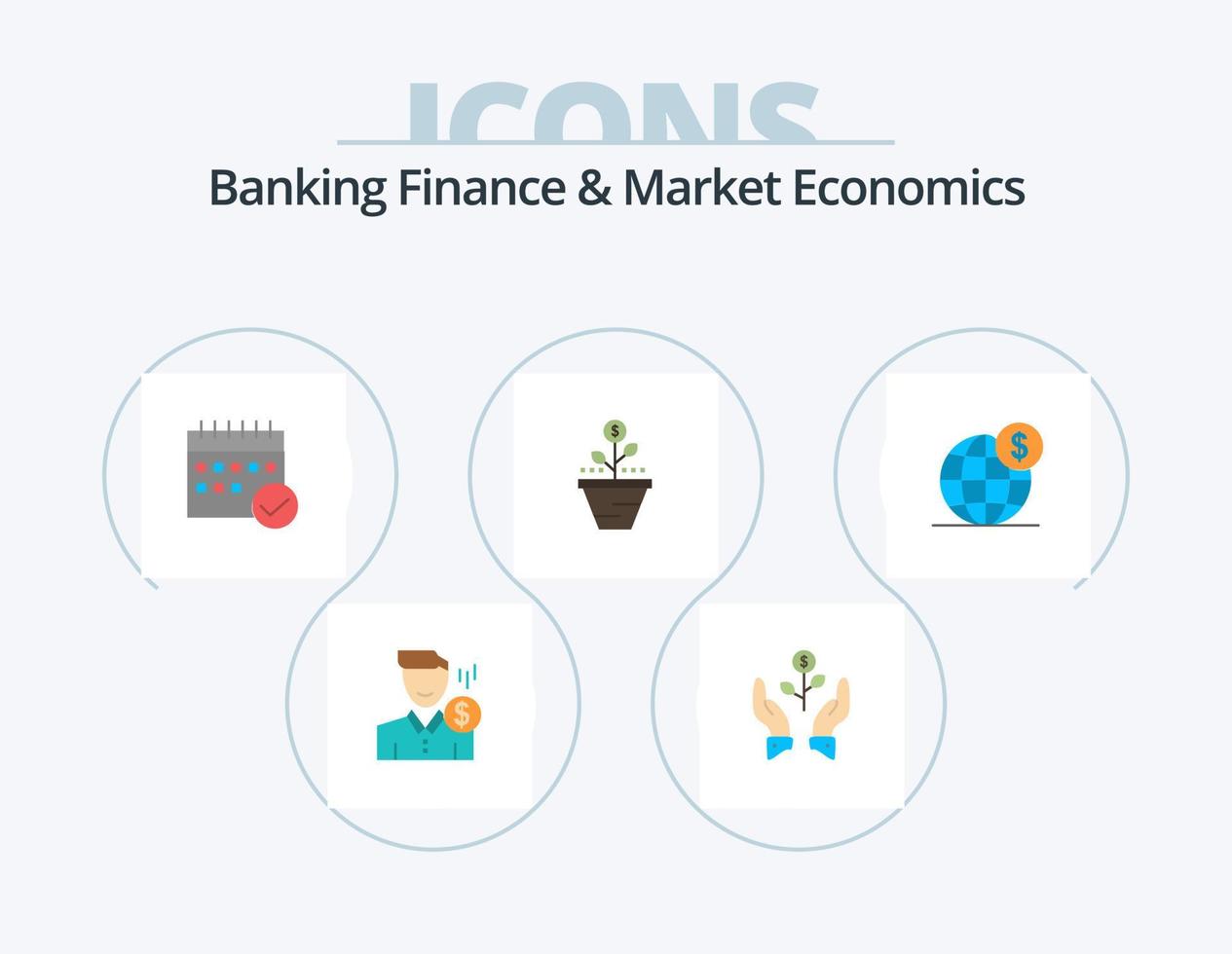 banque finance et économie de marché pack d'icônes plat 5 conception d'icônes. calendrier. approuvé. Entreprise. programme. plante vecteur