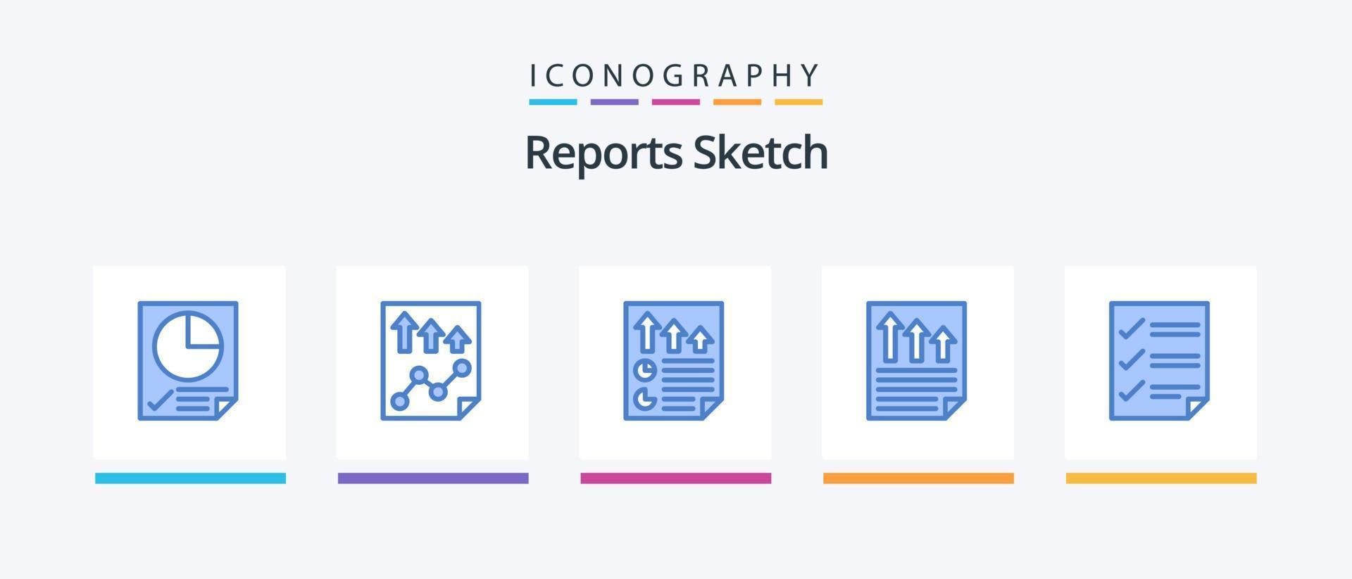 rapports croquis pack d'icônes bleu 5, y compris la page. Les données. rapport. coches. page. conception d'icônes créatives vecteur