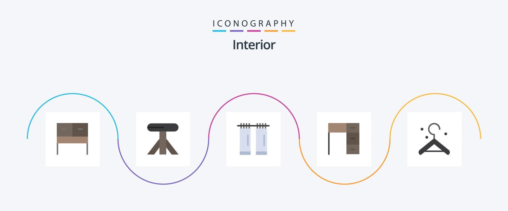 pack d'icônes intérieur plat 5 comprenant. cintre. intérieur. vêtements. Bureau vecteur