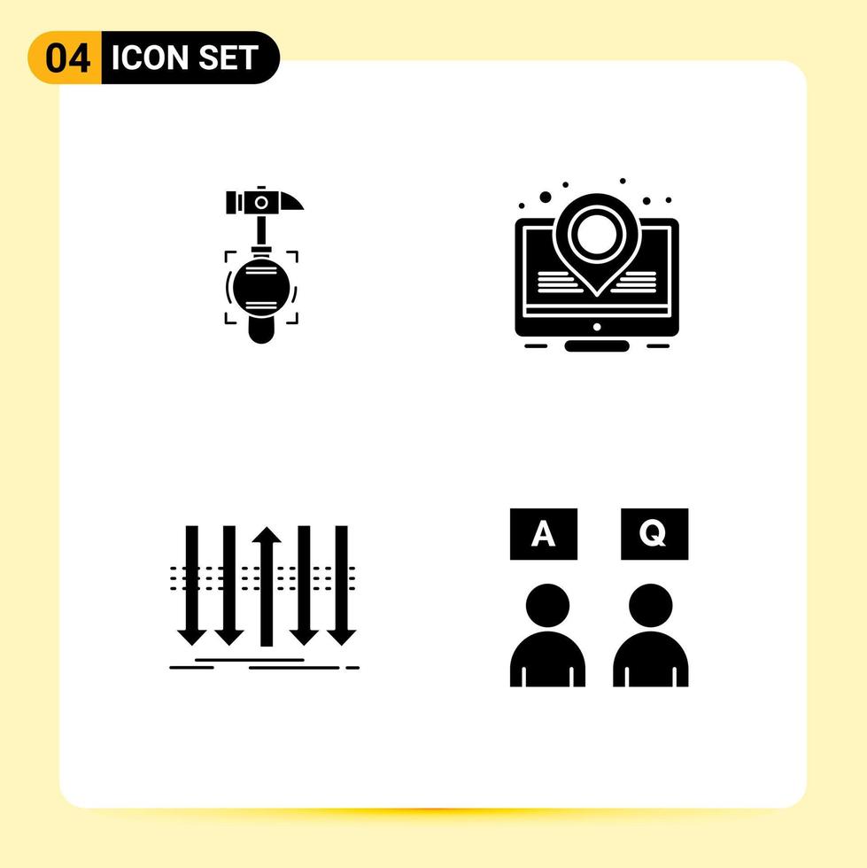 interface utilisateur pack de 4 glyphes solides de base de l'outil de distinction de marteau espace réservé individualité éléments de conception vectoriels modifiables vecteur