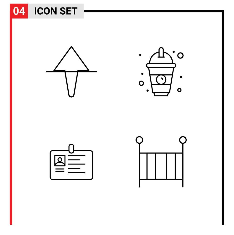 ensemble de pictogrammes de 4 couleurs plates remplies simples d'éléments de conception vectoriels modifiables de carte d'identité de jus de boisson d'entreprise de flèche vecteur