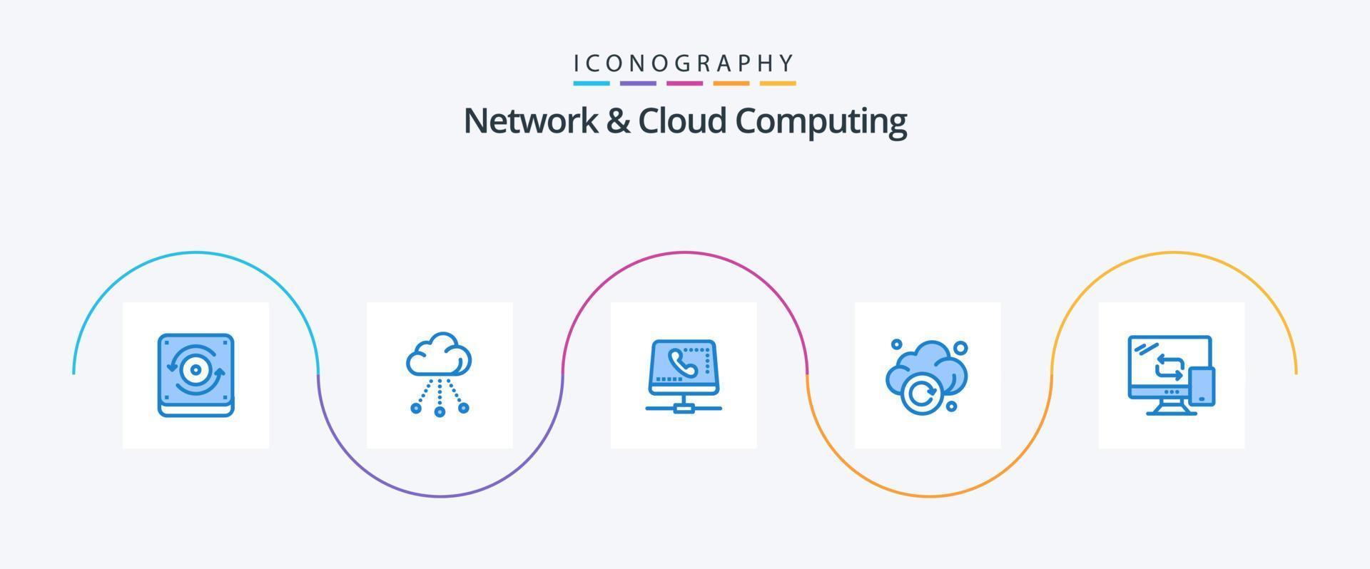 pack d'icônes réseau et cloud computing bleu 5, y compris mobile. La technologie. combiné. stockage. nuage vecteur