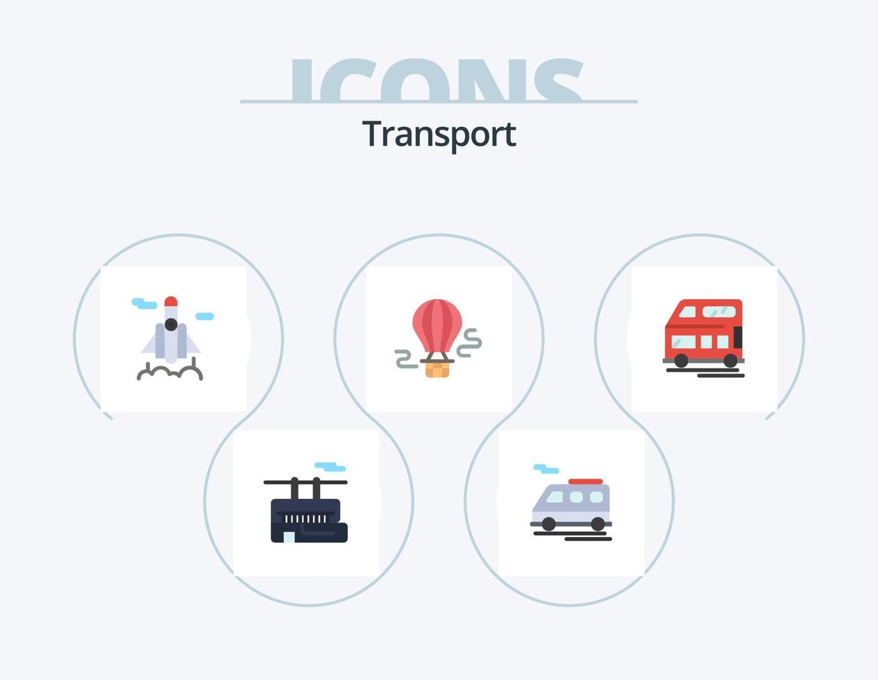 pack d'icônes plates de transport 5 conception d'icônes. véhicule. entraîneur. espace. bus. chaud vecteur