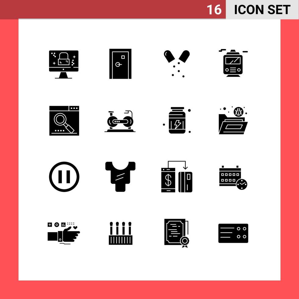 16 concept de glyphe solide pour les sites Web mobiles et applications transport multimédia transport rempli d'éléments de conception vectoriels modifiables médicaux vecteur