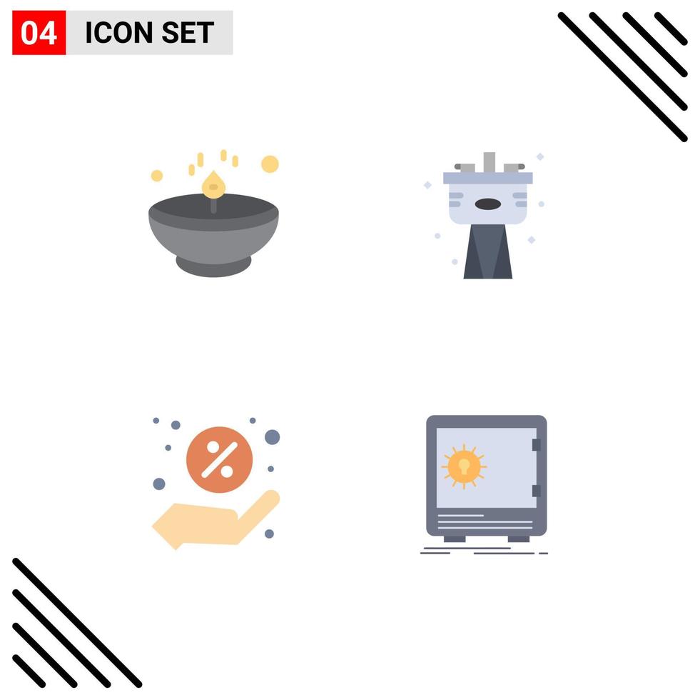 pack de 4 signes et symboles d'icônes plates modernes pour les supports d'impression Web tels que le plombier de lampe à prix réduit lumineux shopping éléments de conception vectoriels modifiables vecteur