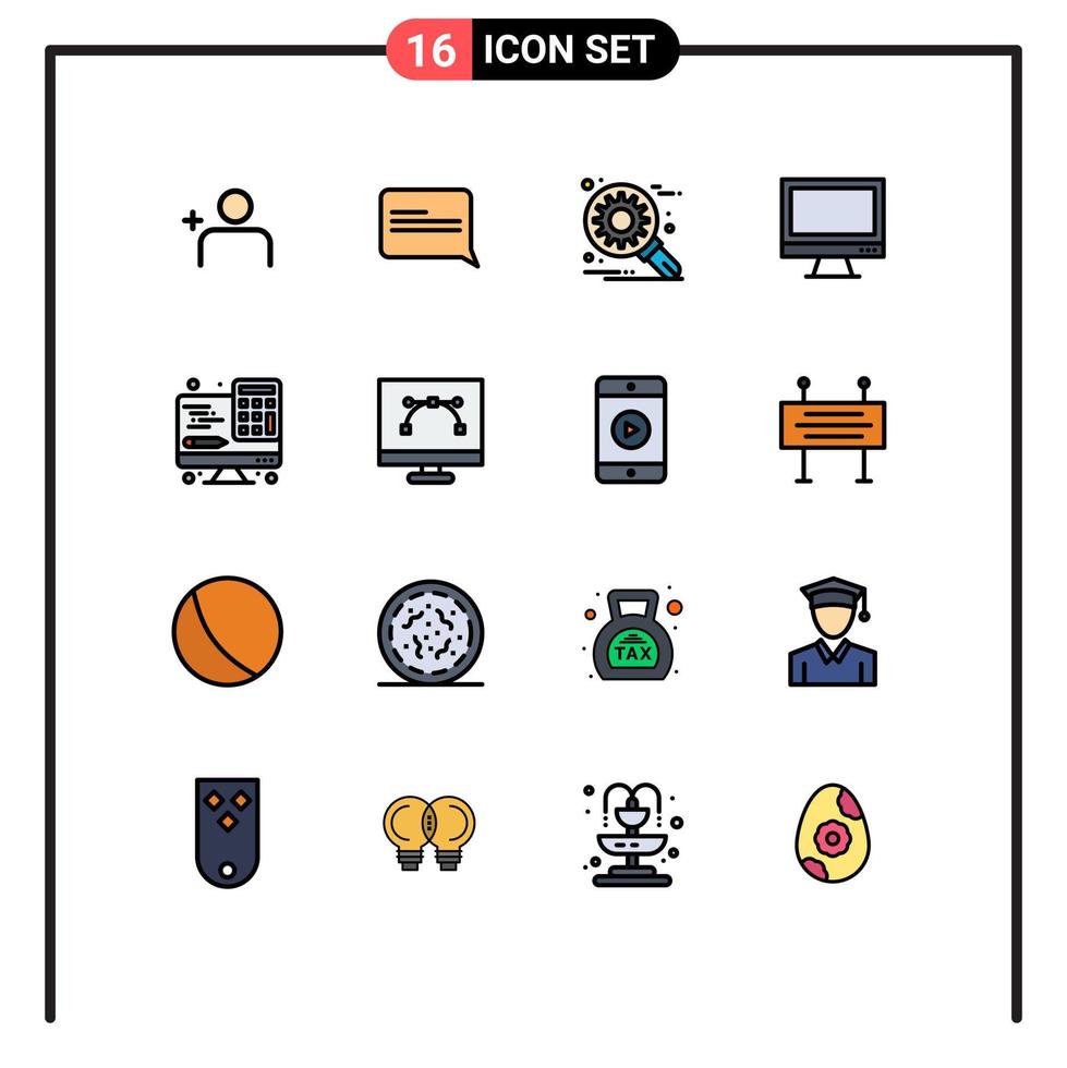 ensemble de 16 lignes vectorielles remplies de couleurs plates sur la grille pour l'optimisation de la calculatrice d'interface pc éléments de conception vectoriels créatifs modifiables vecteur