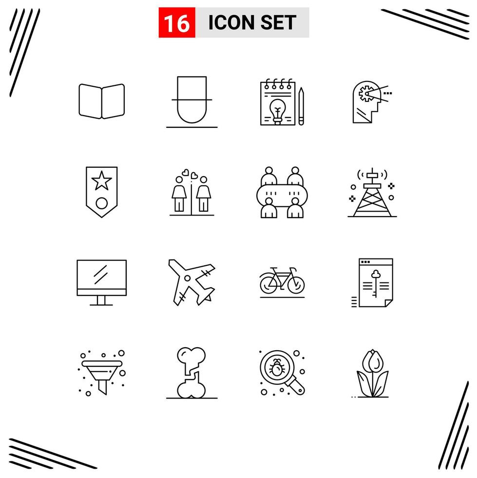 16 contours vectoriels thématiques et symboles modifiables des éléments de conception vectoriels modifiables du stylo de processus utilisateur de l'esprit encerclé vecteur