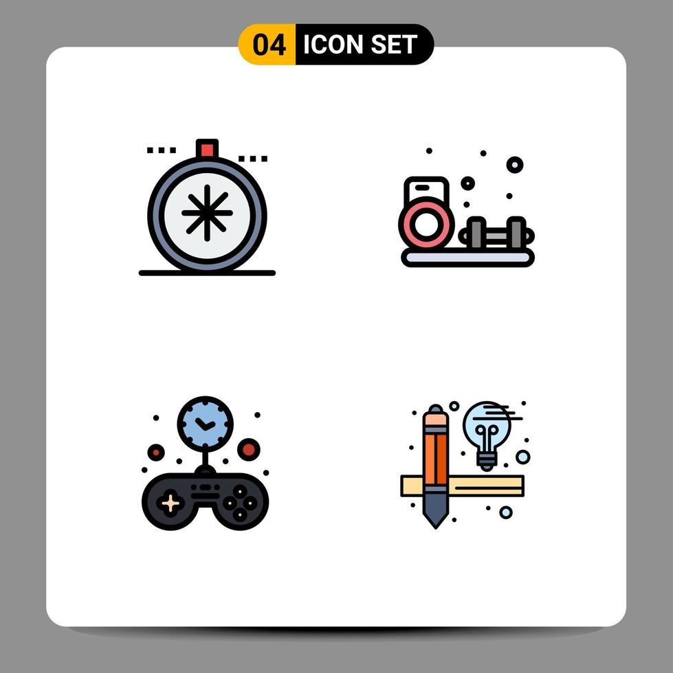 groupe de 4 signes et symboles de couleurs plates remplies pour le jeu de la boussole temps de remise en forme ouvert éléments de conception vectoriels modifiables vecteur