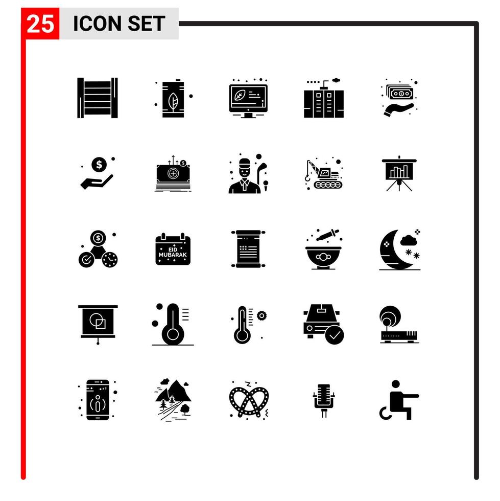 25 concept de glyphe solide pour les sites Web mobiles et applications générateur de trésorerie énergie de bureau électricité éléments de conception vectoriels modifiables vecteur