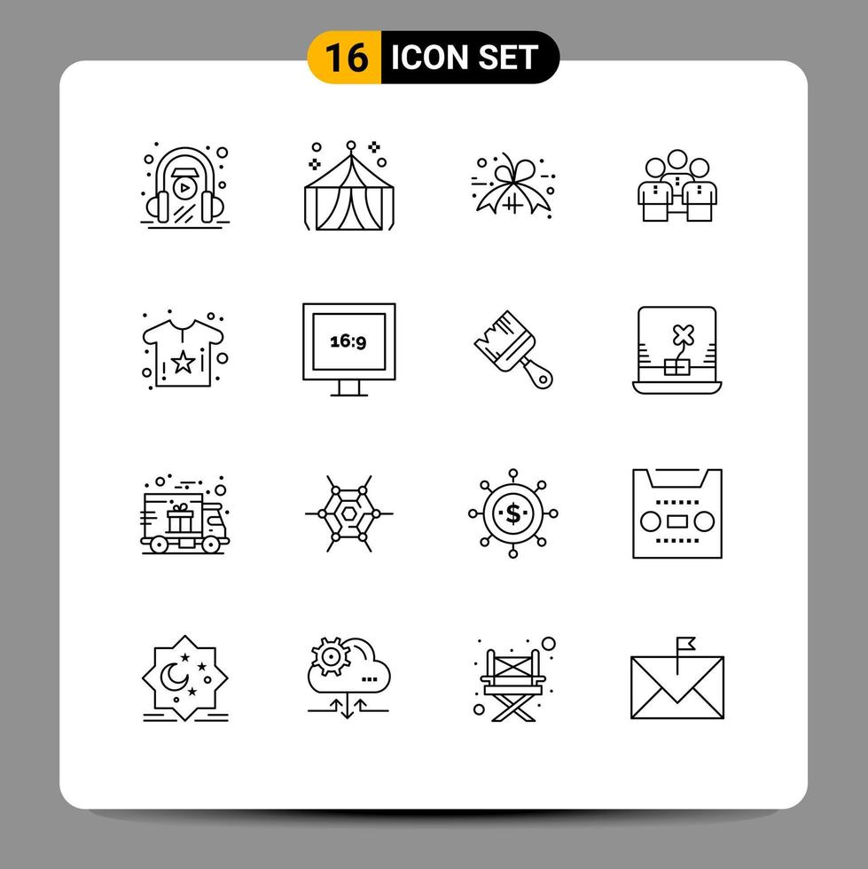 ensemble de pictogrammes de 16 contours simples d'éléments de conception vectoriels modifiables pour les personnes de remise de protection de groupe de travail vecteur