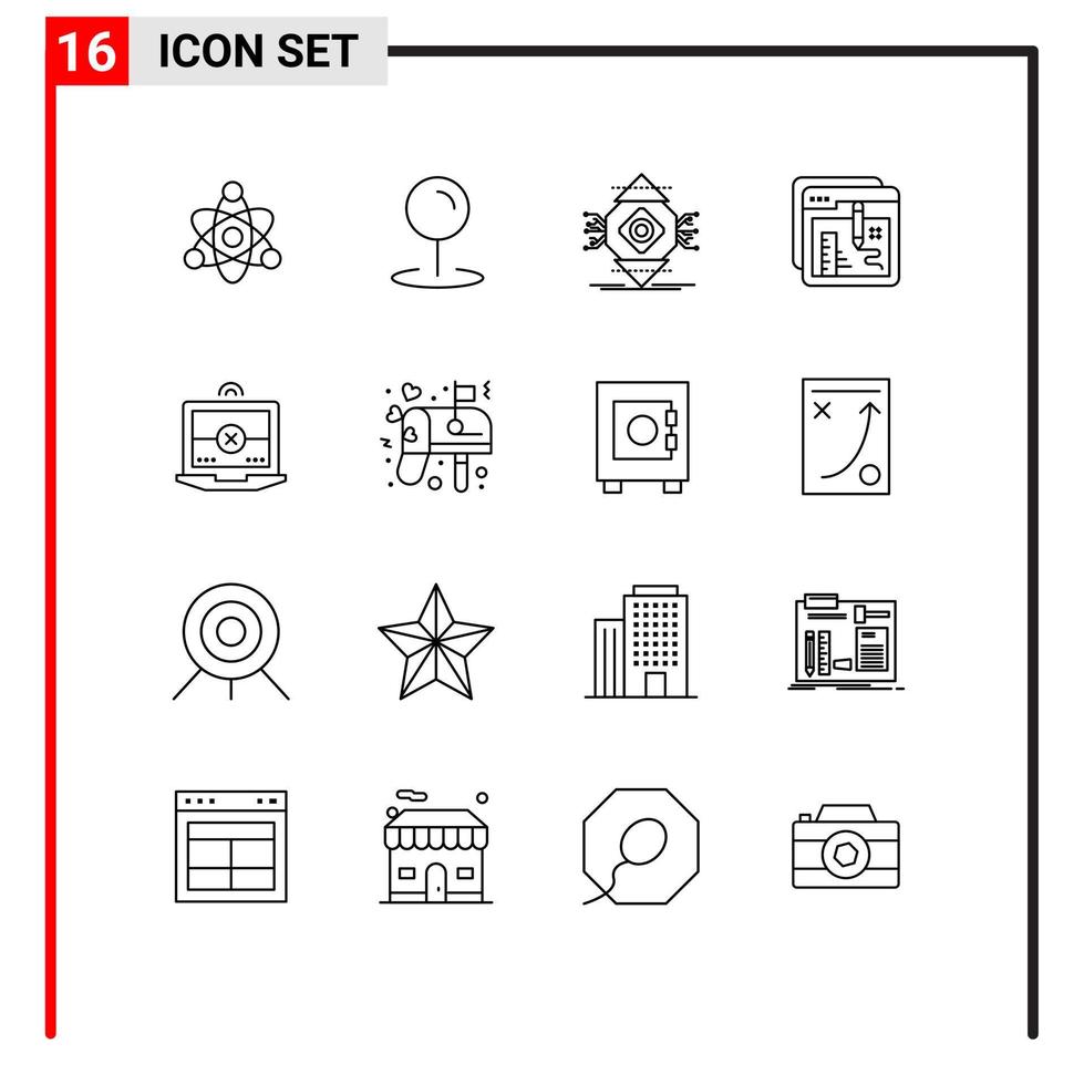 ensemble moderne de 16 contours et symboles tels que fichier informatique éducation omniprésente éléments de conception vectoriels modifiables créatifs vecteur