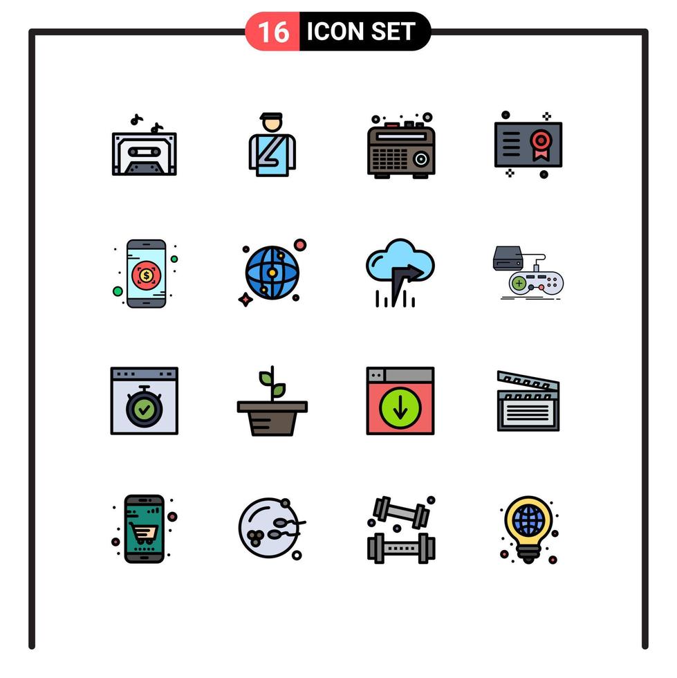 ensemble de 16 symboles d'icônes d'interface utilisateur modernes signes pour certificat de diplôme de radio bancaire mobile éléments de conception vectoriels créatifs modifiables vecteur